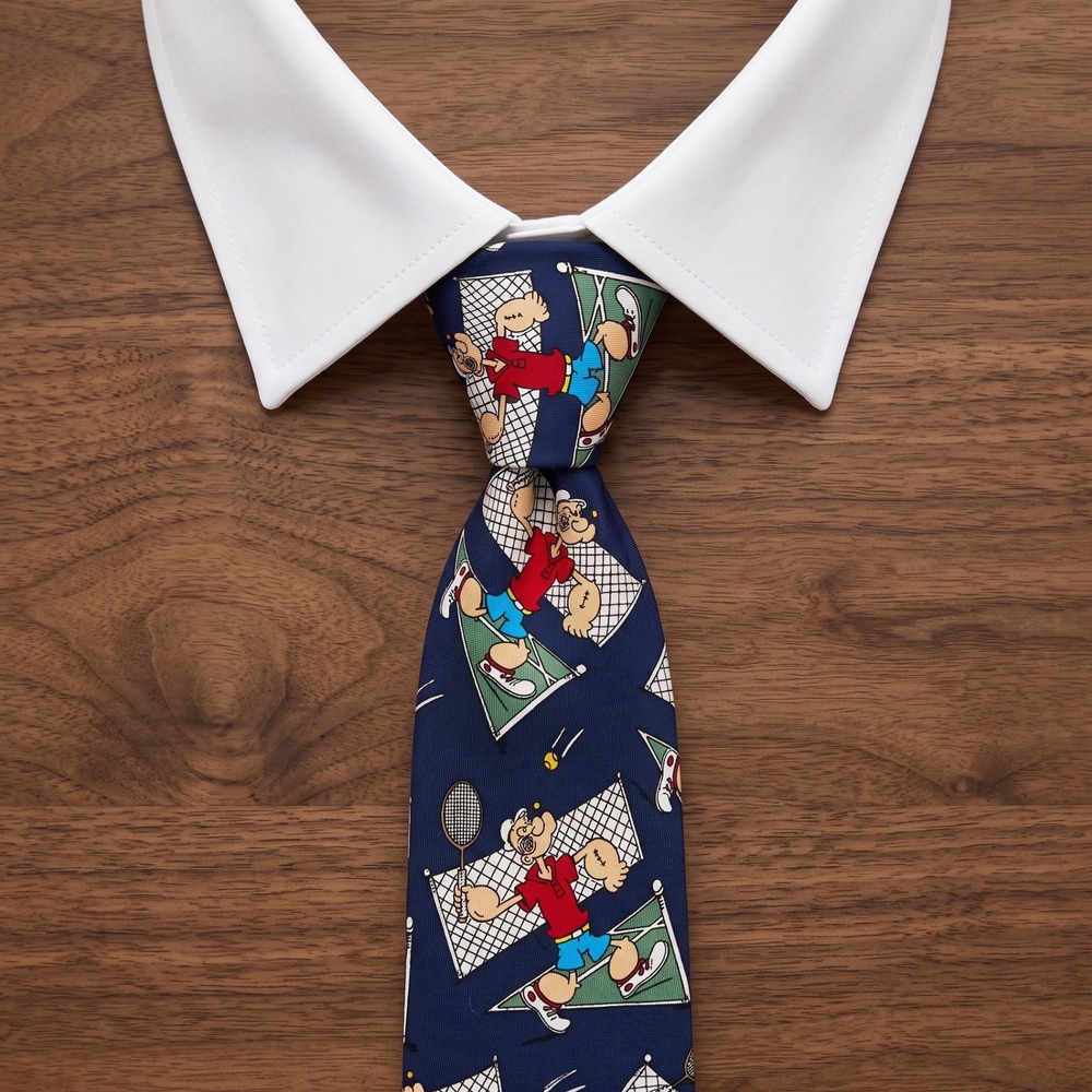 Vintage USA Made Beans McGee Popeye the Sailor Man Tennis Silk Necktie Navy Blue